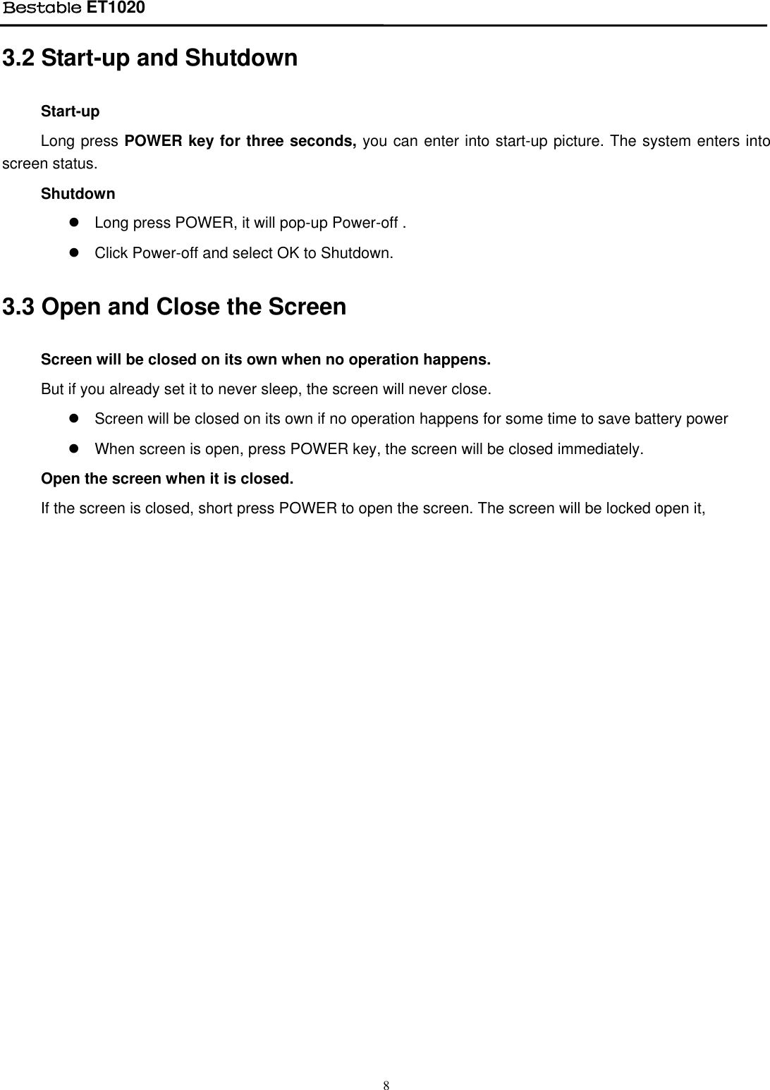 Page 8 of BESTOM TECHNOLOGY ET1020 Bestable User Manual Tablet IF Module