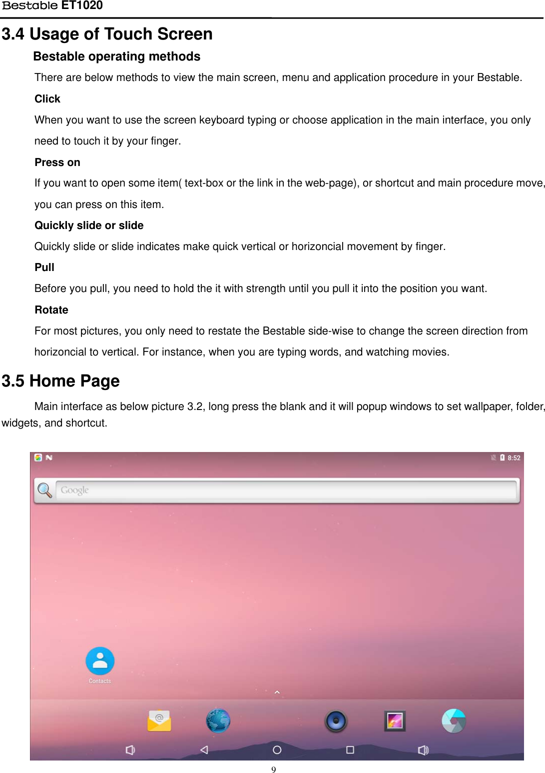 Page 9 of BESTOM TECHNOLOGY ET1020 Bestable User Manual Tablet IF Module