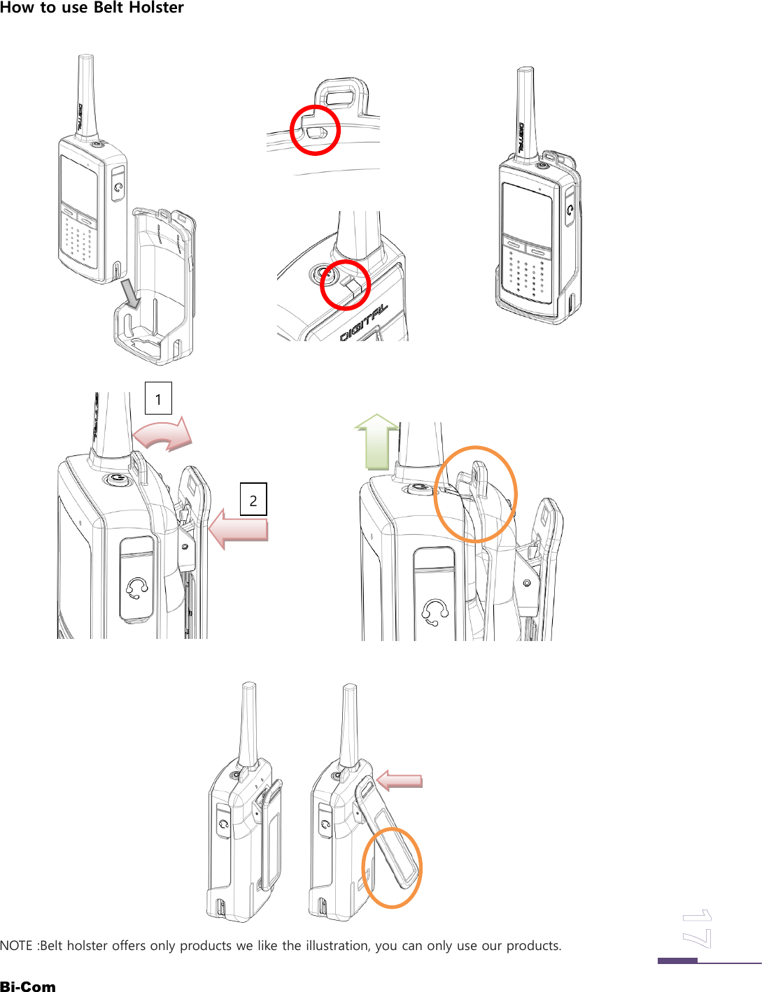Bi-ComHow to use Belt HolsterNOTE :Belt holster offers only products we like the illustration, you can only use our products.21