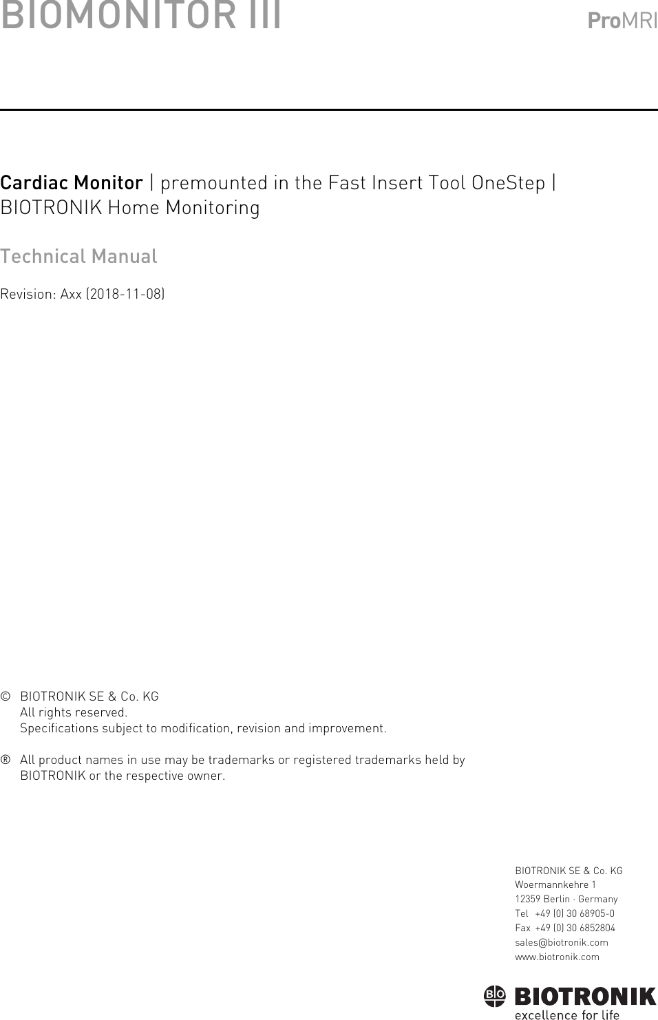 Page 1 of BIOTRONIK SE and KG BM2610 Implantable Cardiac Monitor User Manual P BL 0001136