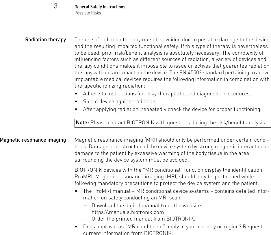 Page 13 of BIOTRONIK SE and KG BM2610 Implantable Cardiac Monitor User Manual P BL 0001136