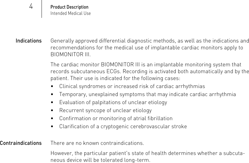 Page 4 of BIOTRONIK SE and KG BM2610 Implantable Cardiac Monitor User Manual P BL 0001136