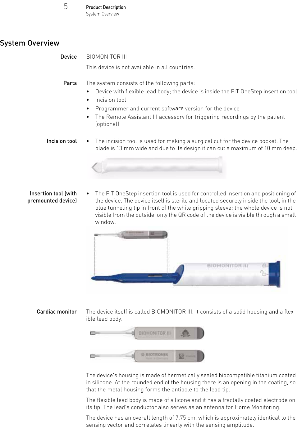 Page 5 of BIOTRONIK SE and KG BM2610 Implantable Cardiac Monitor User Manual P BL 0001136