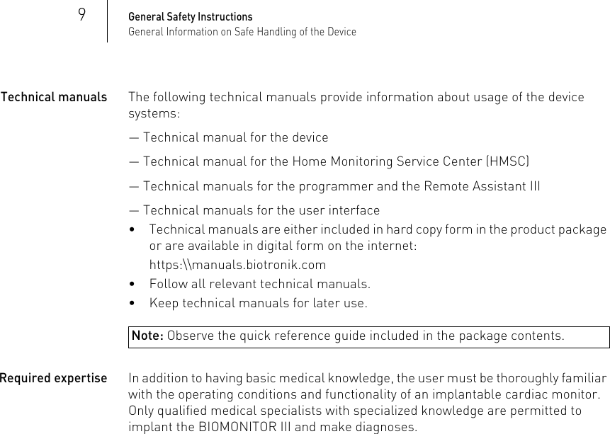 Page 9 of BIOTRONIK SE and KG BM2610 Implantable Cardiac Monitor User Manual P BL 0001136