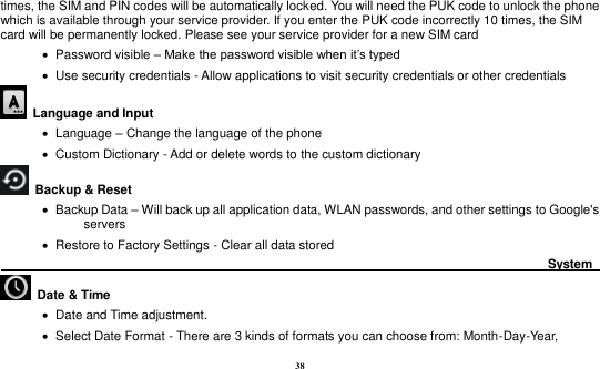 Page 38 of BLU BLUC42019 Mobile Phone User Manual user manual