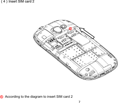 7  󰃥4󰃦Insert SIM card 2                                                   According to the diagram to insert SIM card 2         