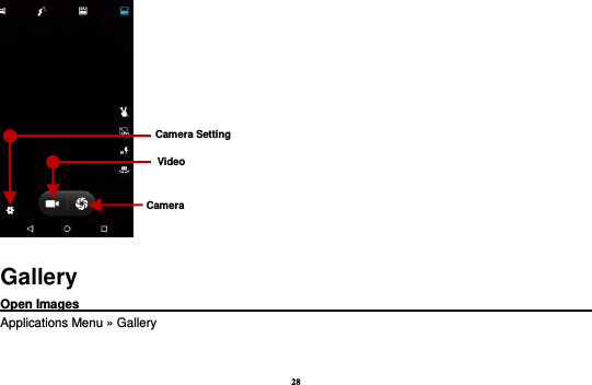 28  Gallery Open Images                                                                                                             Applications Menu » Gallery  Camera Camera Setting Video  
