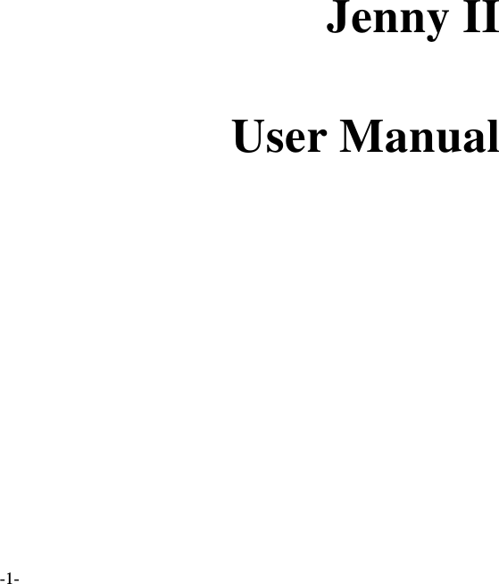  -1- Jenny II User Manual 