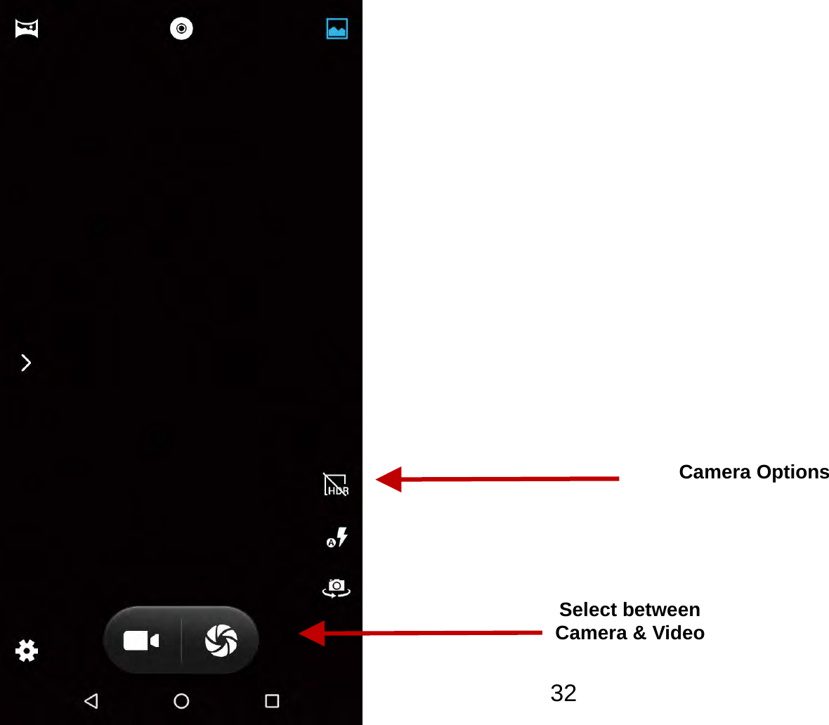   32 Select between Camera &amp; Video Camera Options 