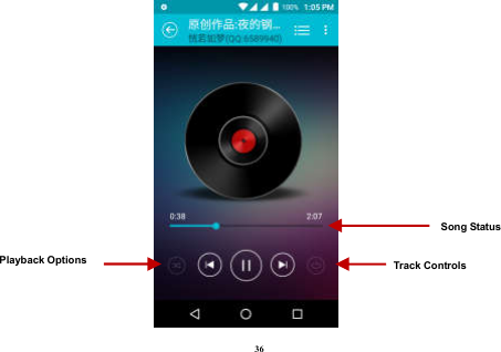  36                       Song Status Track Controls Playback Options  