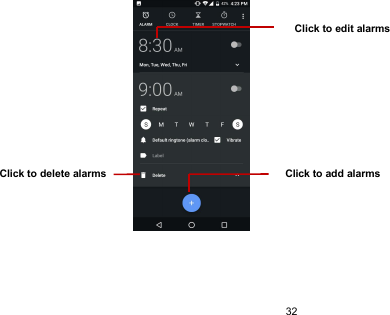 32Click to delete alarmsClick to add alarmsClick to edit alarms