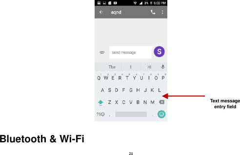  21  Bluetooth &amp; Wi-Fi Text message entry field 