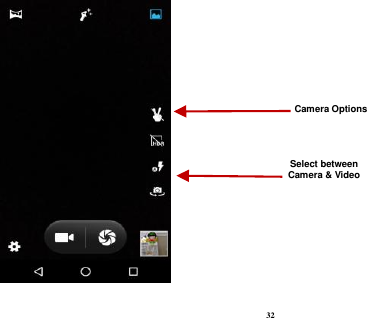  32  Select between Camera &amp; Video Camera Options 