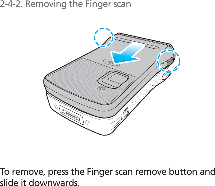 BIP-150067To remove, press the Finger scan remove button and slide it downwards.2-4-2. Removing the Finger scan