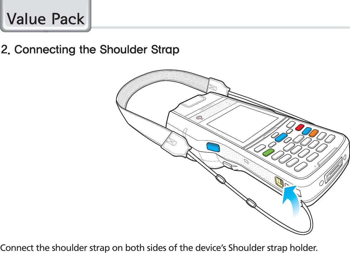 72BIP-1530 Manual9DOXH3DFN$POOFDUJOHUIF4IPVMEFS4USBQConnect the shoulder strap on both sides of the device’s Shoulder strap holder.