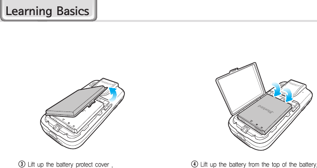 HM45113 Lift up the battery protect cover .4  Lift up the battery from the top of the battery.Learning Basics