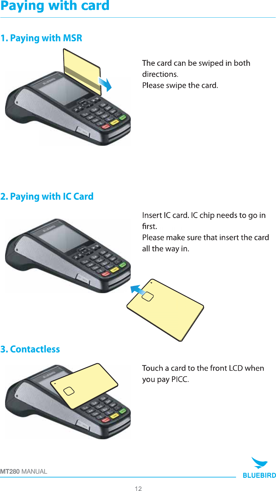 MT280 MANUAL1. Paying with MSR3. Contactless2. Paying with IC Card