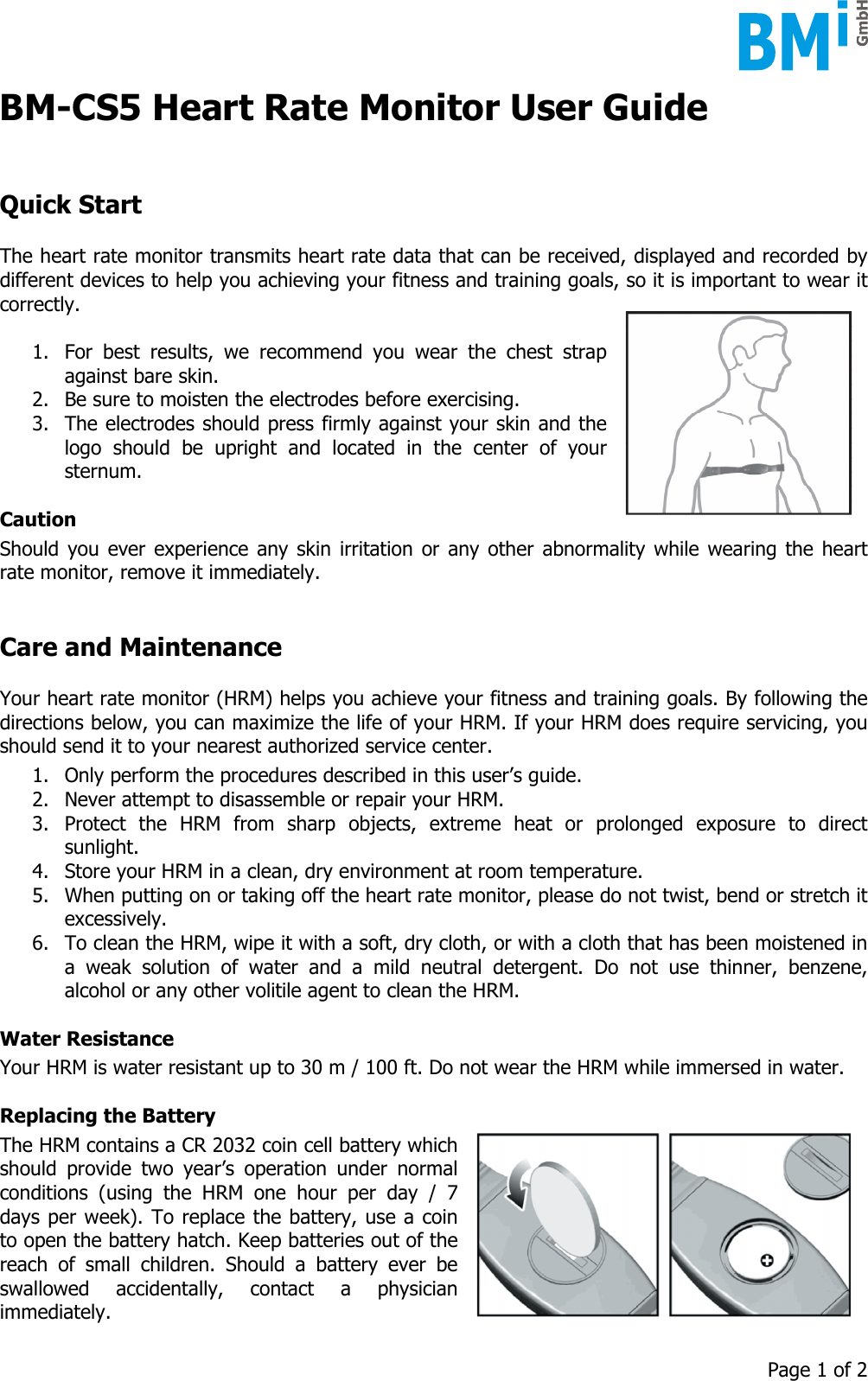 BM innovations BMCS5US Heart Rate Monitor User Manual BM CS5 User Guidex