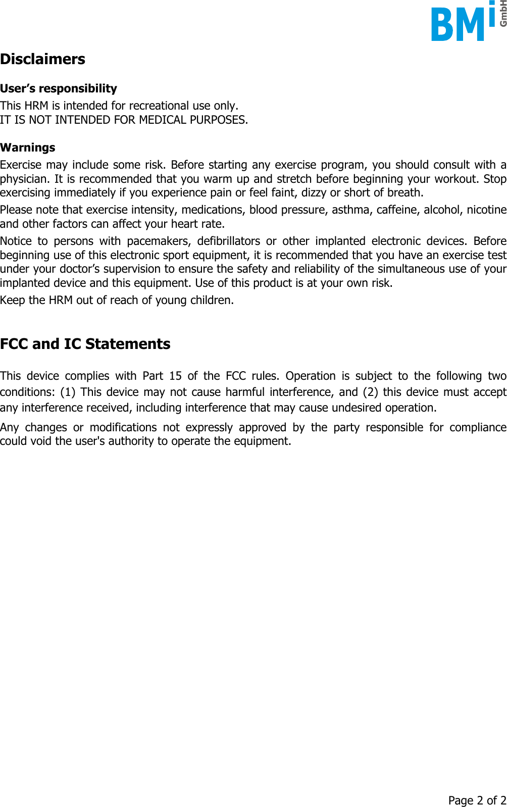 BM innovations BMCS5US Heart Rate Monitor User Manual BM CS5 User Guidex