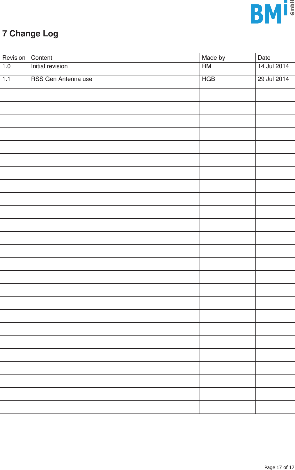    3DJHRI7 Change Log  Revision   Content  Made by  Date 1.0  Initial revision  RM  14 Jul 2014 1.1  RSS Gen Antenna use  HGB  29 Jul 2014                                                                                                                                                        