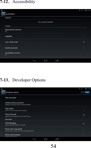                    54  7-12．Accessibility   7-13．Developer Options  
