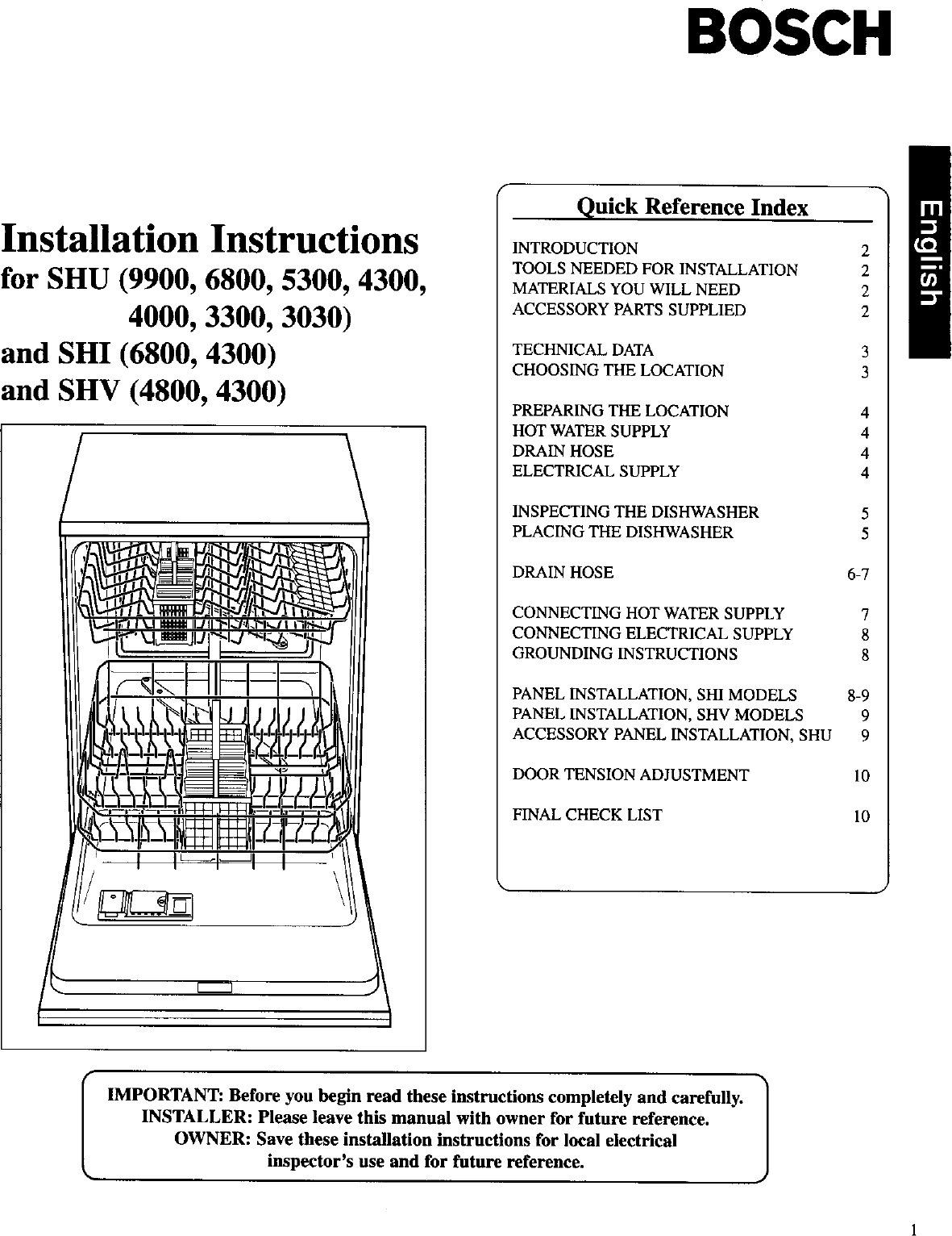 How to install a bosch dishwasher instruction manual