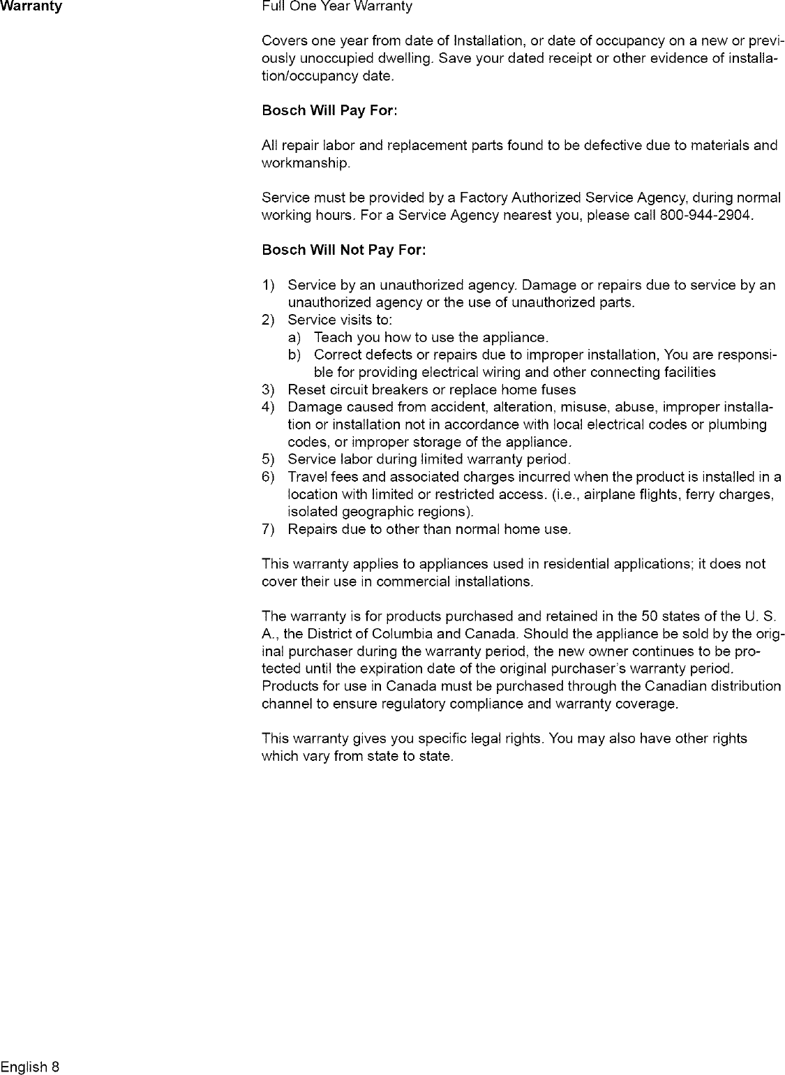 BOSCH Warming Drawer Manual L0512056