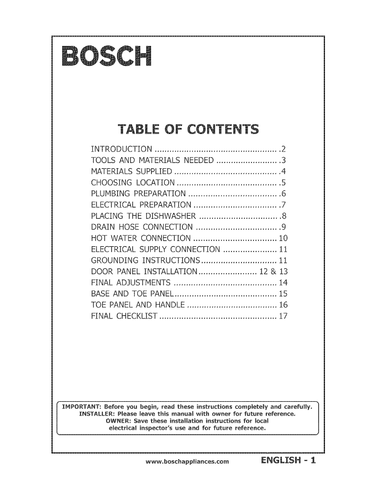 Bosch Dishwasher Manual L0523192