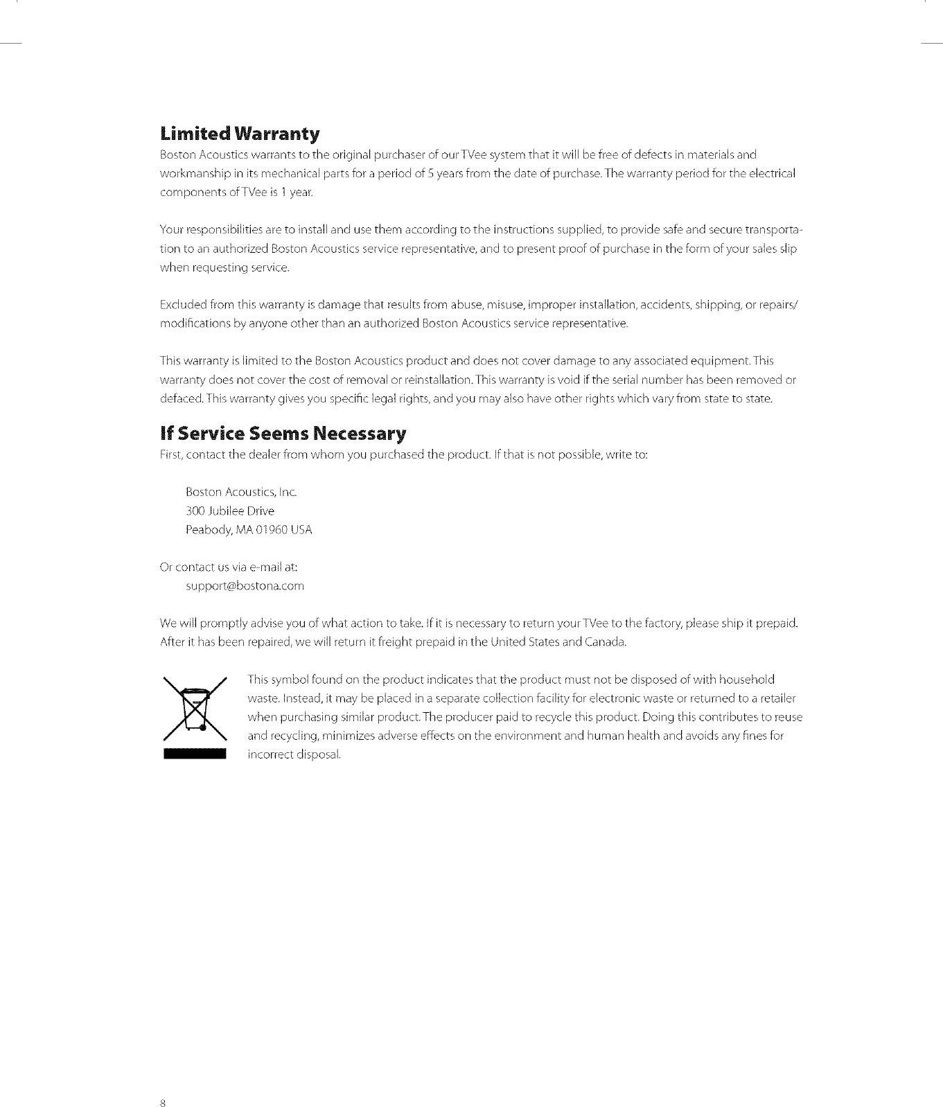 Page 8 of 9 - BOSTON  ACOUSTICS Speakers Manual L0711141