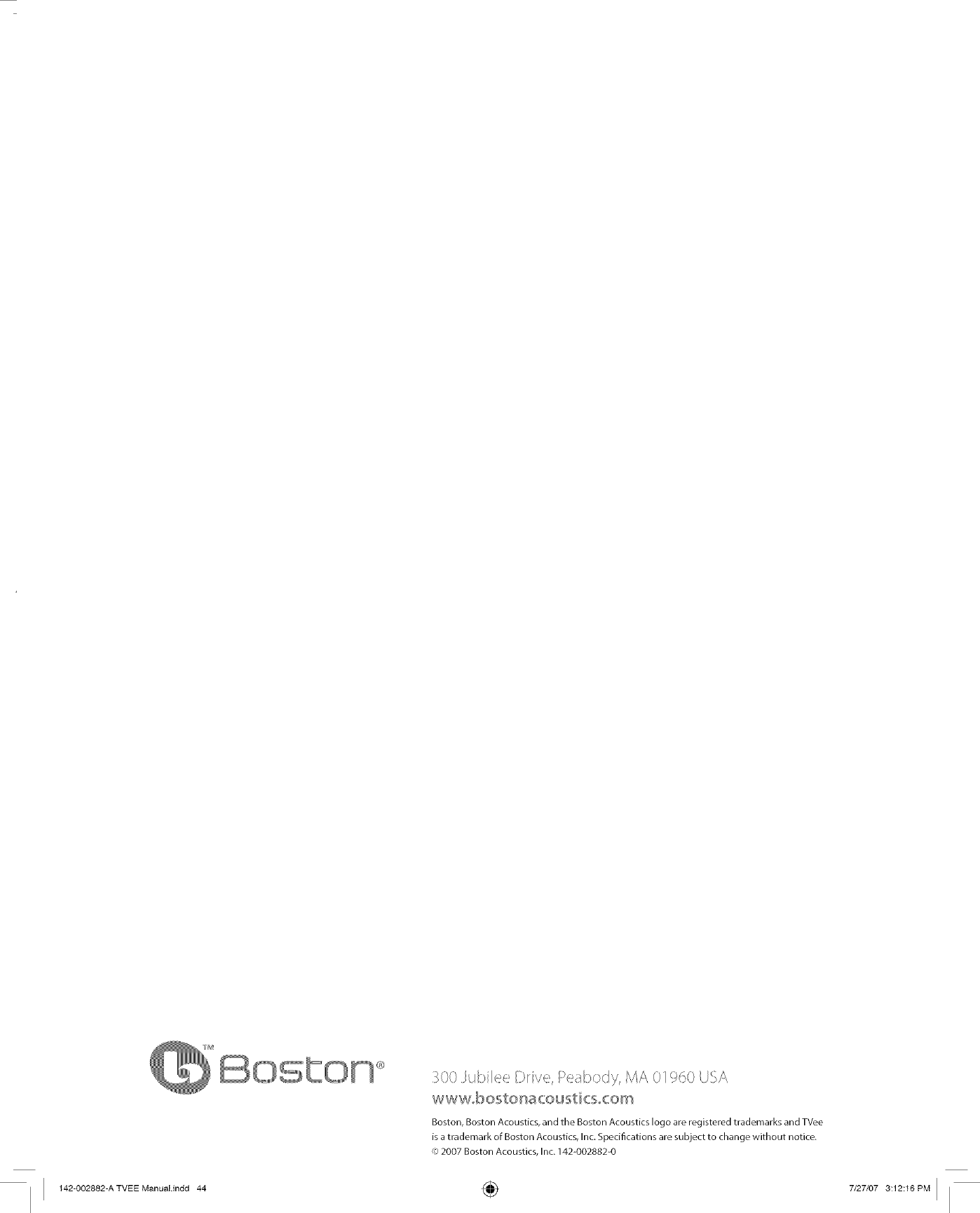 Page 9 of 9 - BOSTON  ACOUSTICS Speakers Manual L0711141
