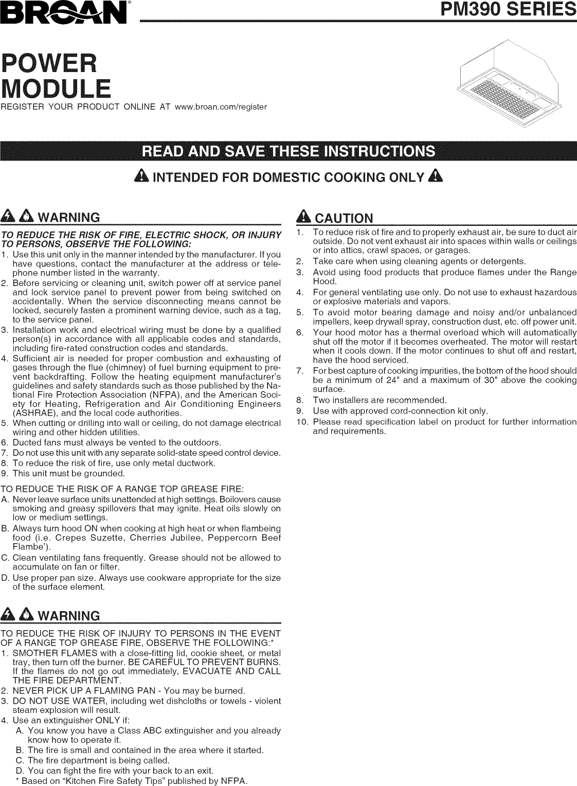 Page 1 of 8 - BROAN  Range Hood Manual L1002445