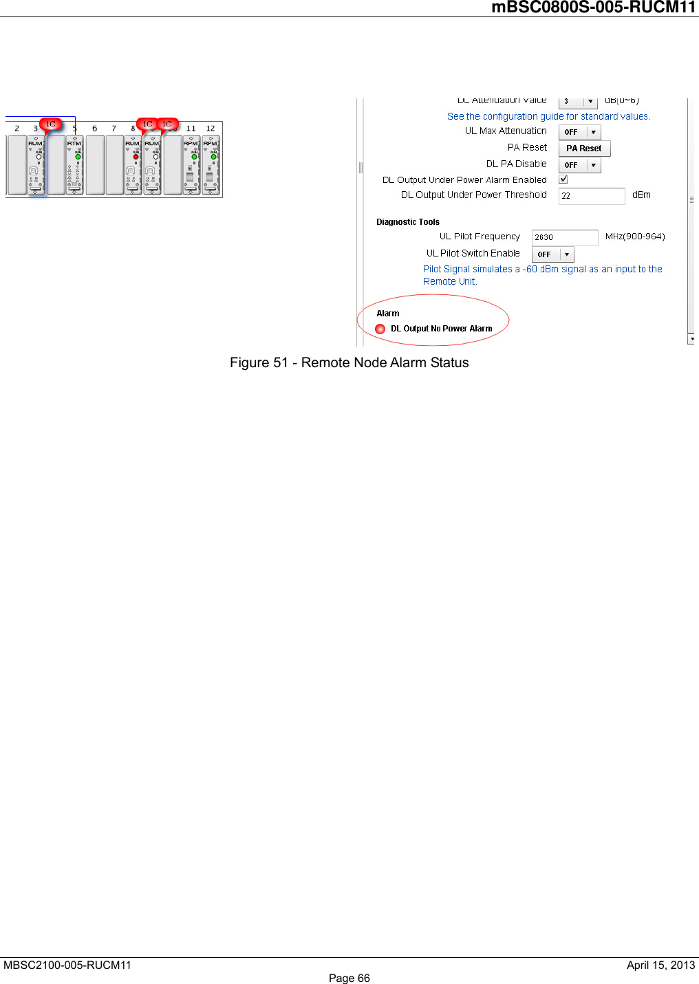         mBSC0800S-005-RUCM11   MBSC2100-005-RUCM11                                              April 15, 2013 Page 66   Figure 51 - Remote Node Alarm Status 