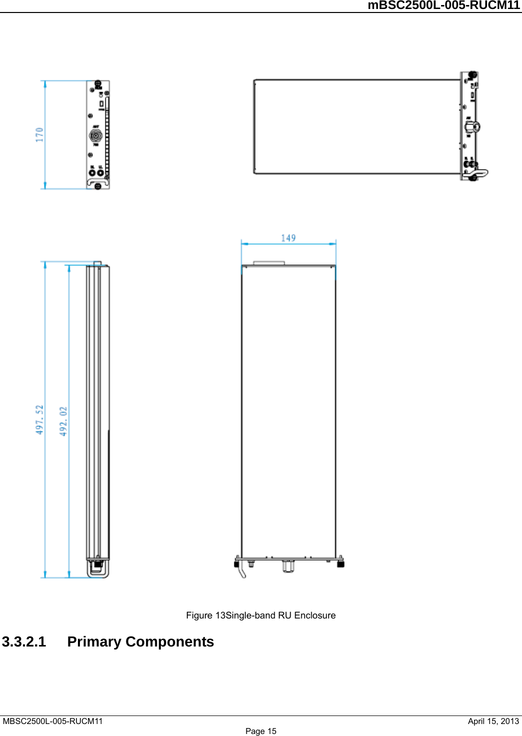         mBSC2500L-005-RUCM11   MBSC2500L-005-RUCM11                                April 15, 2013 Page 15   Figure 13Single-band RU Enclosure 3.3.2.1  Primary Components  