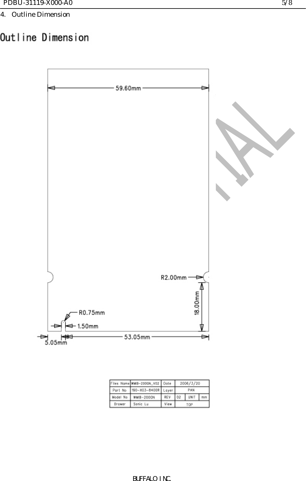  PDBU-31119-X000-A0                                                                5/8BUFFALO INC.4. Outline Dimension