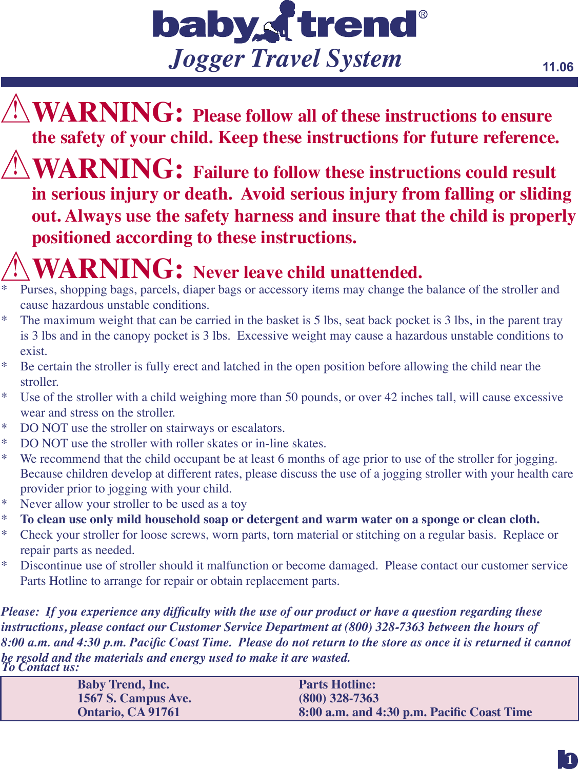 Page 2 of 9 - Baby-Trend Baby-Trend-Jogger-Travel-System-9109Ct-Users-Manual- 9109CT_instructions  Baby-trend-jogger-travel-system-9109ct-users-manual