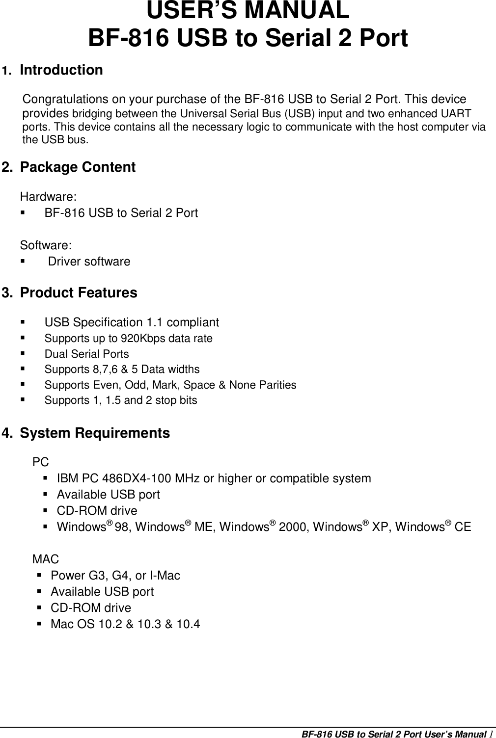 bafo serial to usb converter driver