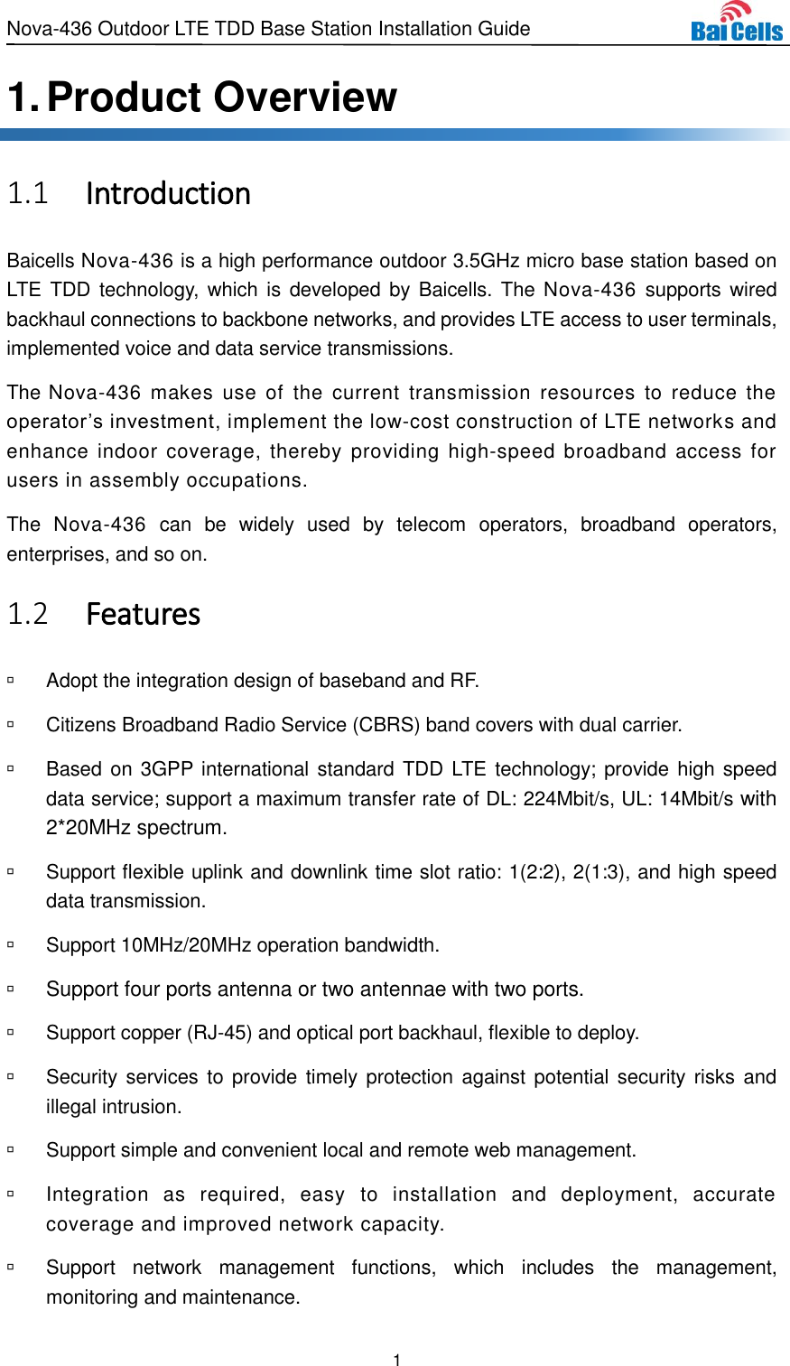 Page 6 of Baicells Technologies MBS2130 LTE-TDD Base Station User Manual Nova 436 Outdoor LTE TDD Base Station