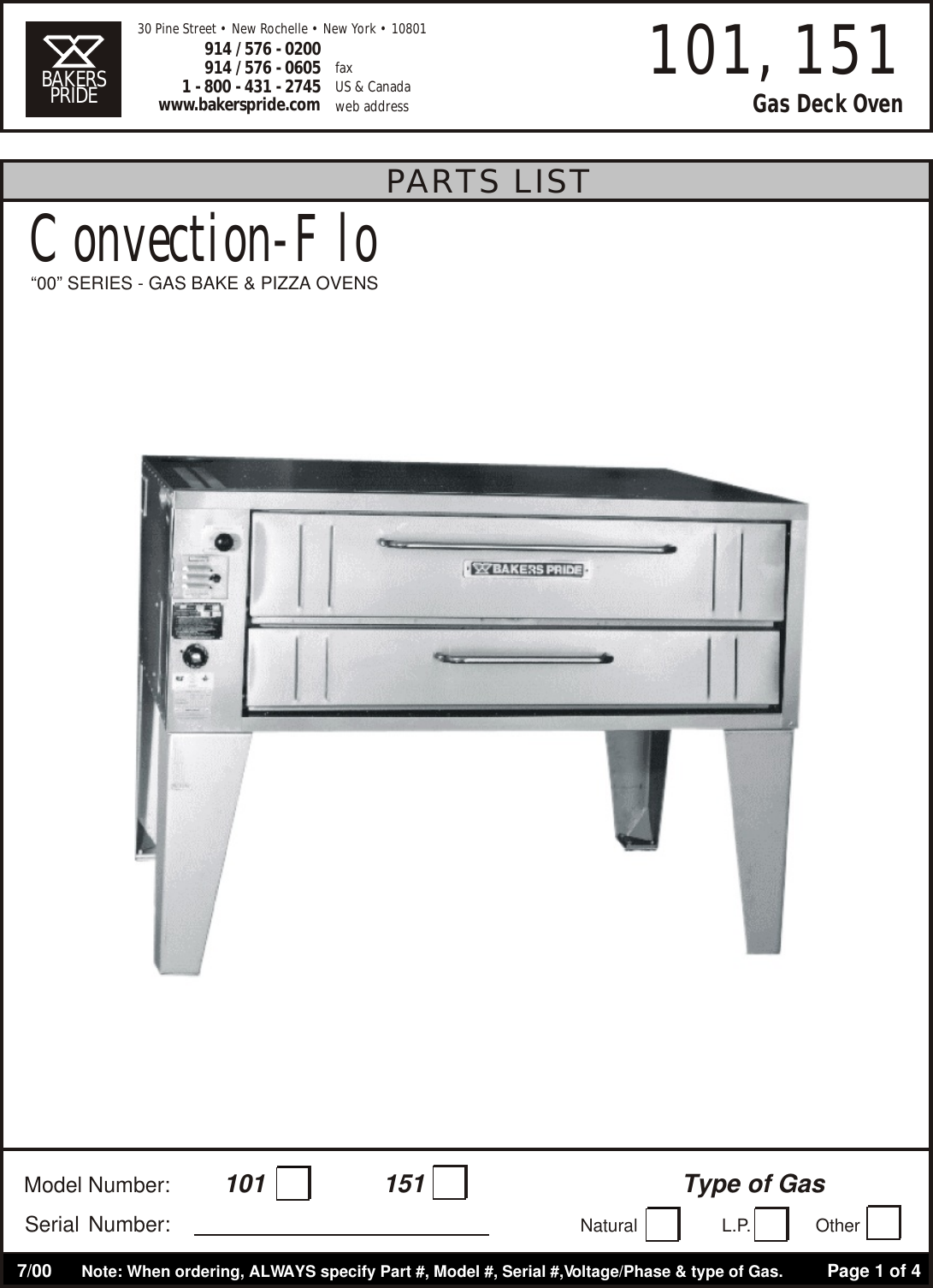 Page 1 of 4 - Bakers-Pride-Oven Bakers-Pride-Oven-101-Users-Manual- 101, 151 Parts List  Bakers-pride-oven-101-users-manual