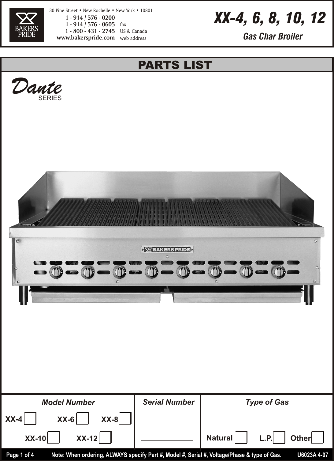 Page 1 of 4 - Bakers-Pride-Oven Bakers-Pride-Oven-Dante-Xx-10-Users-Manual- XX Parts List  Bakers-pride-oven-dante-xx-10-users-manual