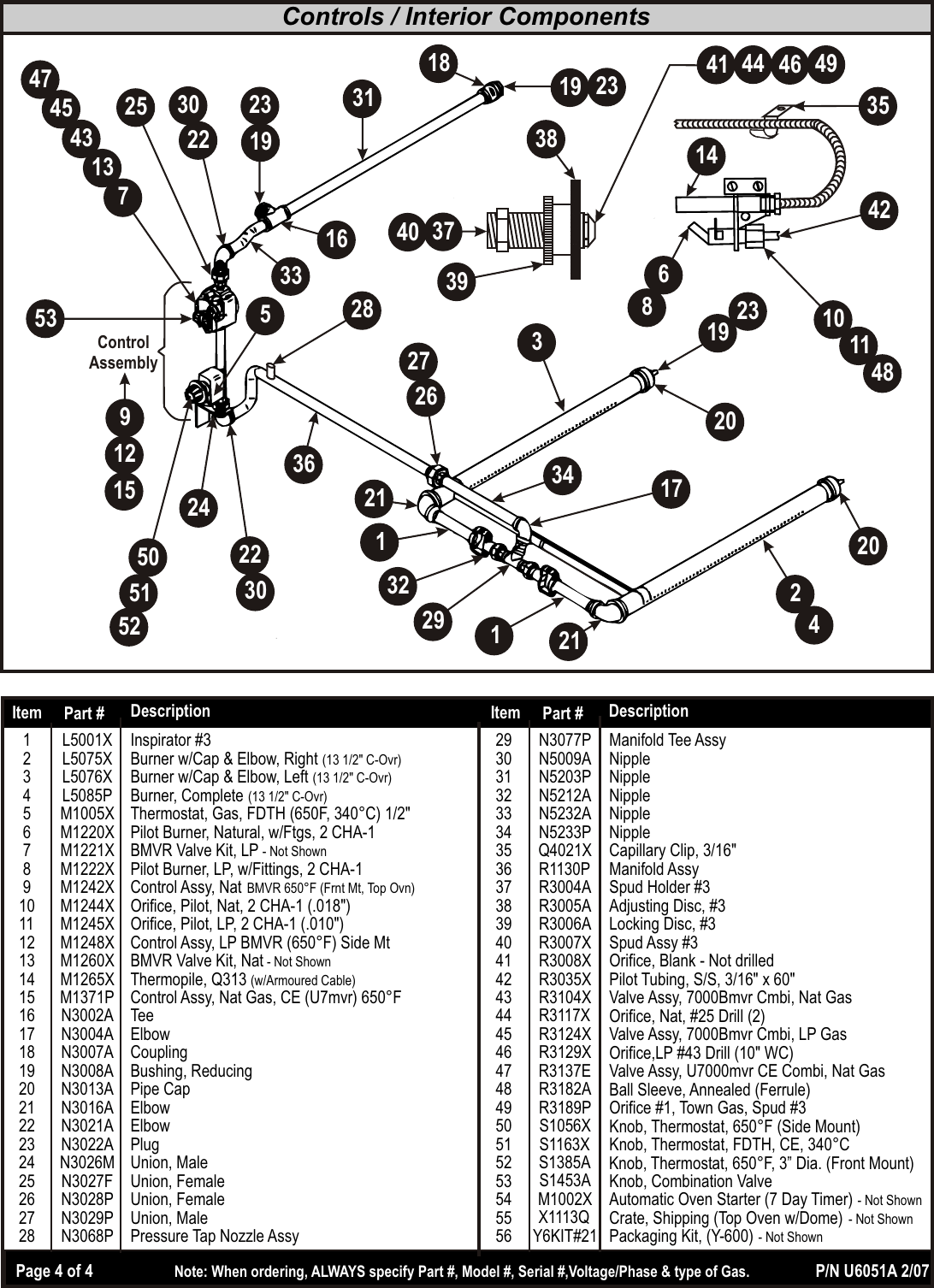 Page 4 of 4 - Bakers-Pride-Oven Bakers-Pride-Oven-Super-Deck-6-Y-600-Dsp-Users-Manual- Y-600 DSP Parts List U6051A 2-07  Bakers-pride-oven-super-deck-6-y-600-dsp-users-manual