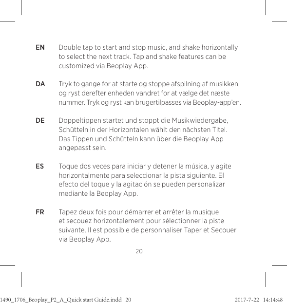 Page 20 of Bang and Olufsen a s BEOP2 Bluetooth Speaker User Manual 