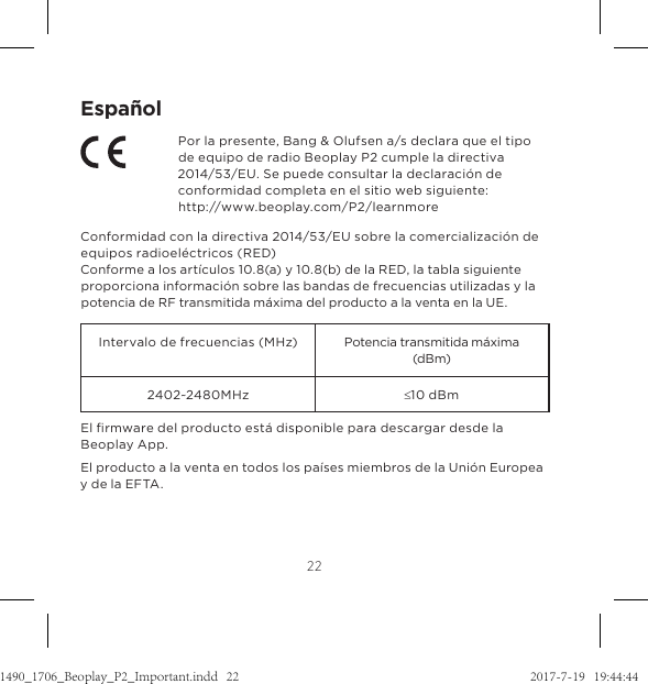 Page 47 of Bang and Olufsen a s BEOP2 Bluetooth Speaker User Manual 