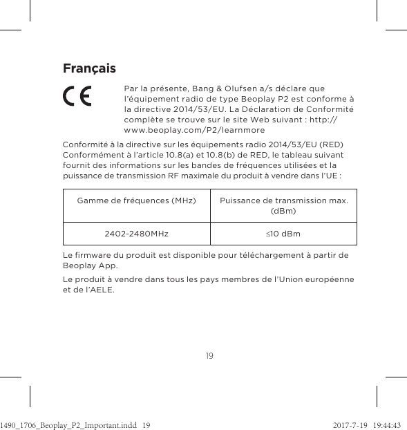 Page 50 of Bang and Olufsen a s BEOP2 Bluetooth Speaker User Manual 