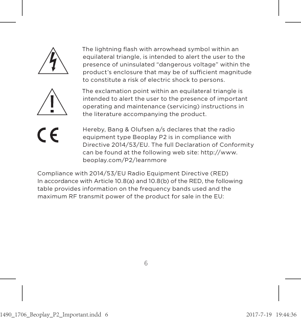 Page 63 of Bang and Olufsen a s BEOP2 Bluetooth Speaker User Manual 
