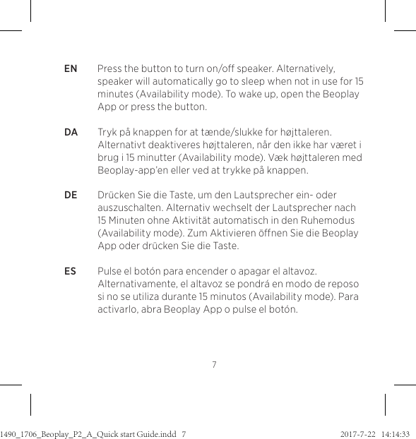 Page 7 of Bang and Olufsen a s BEOP2 Bluetooth Speaker User Manual 