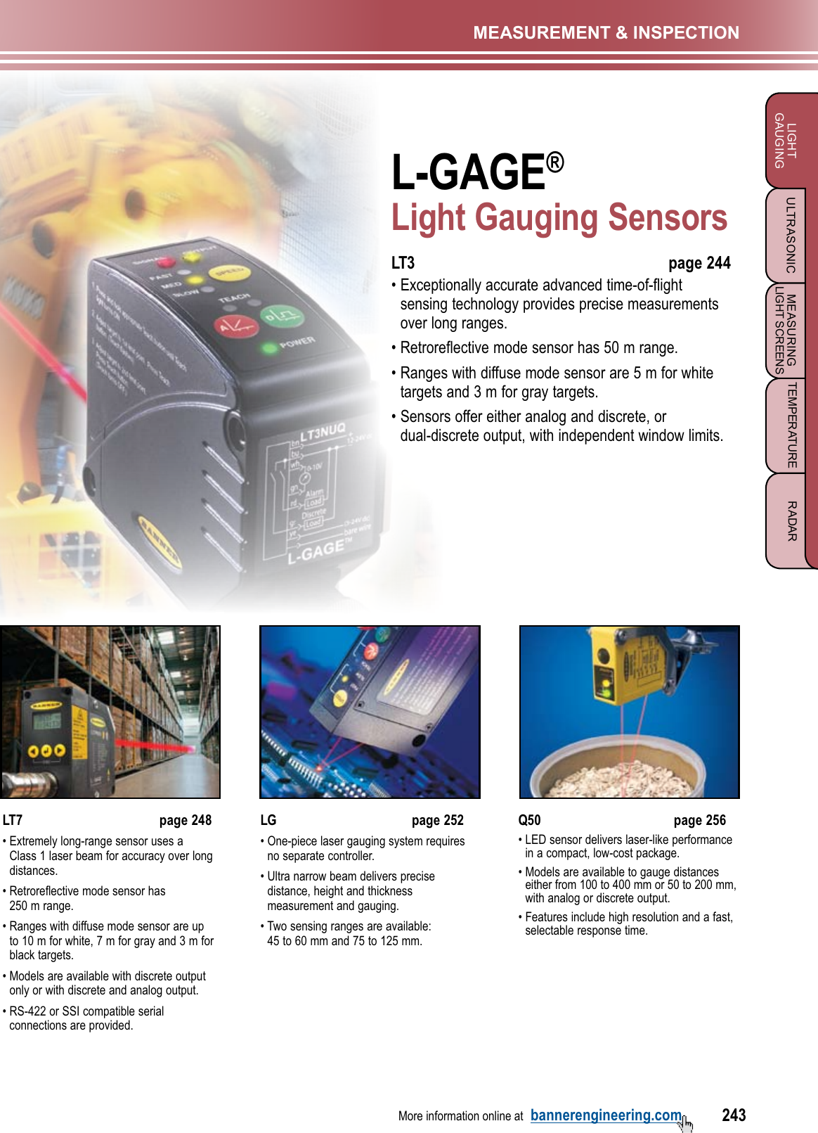 Banner Laser Gauging Sensors L Gage Users Manual 2008 09 Catalog