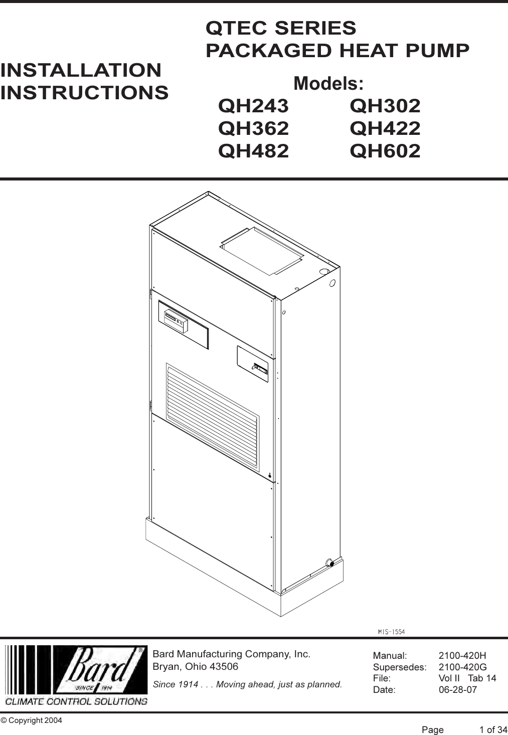 Bard Qh422 2100 420 H 2007 06 User Manual To The A56c4dc0