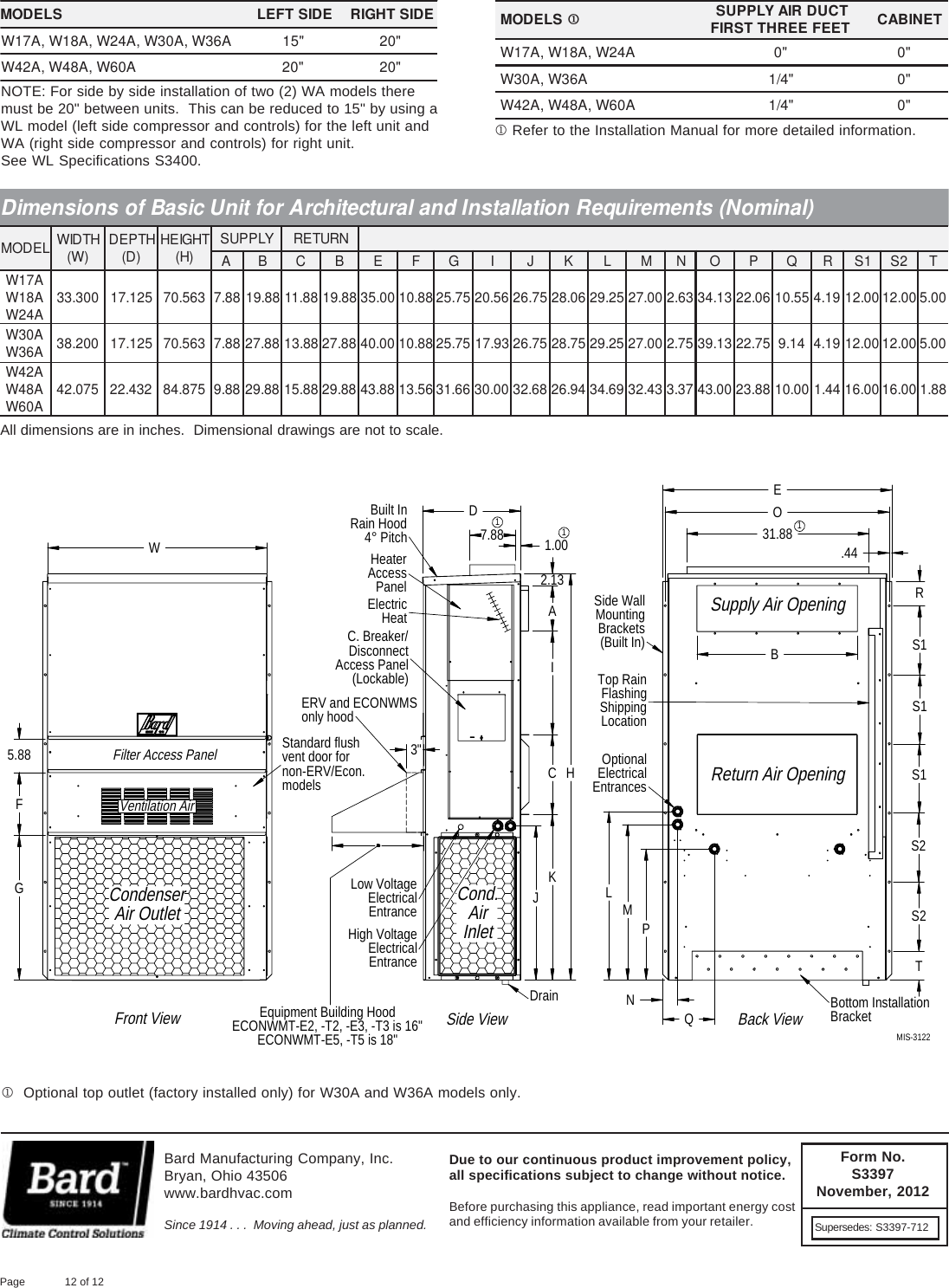 Page 12 of 12 - Bard W60A S3397 (2012 11) User Manual  To The E3cd462f-d3d6-4c77-a720-7d0f37d310a1