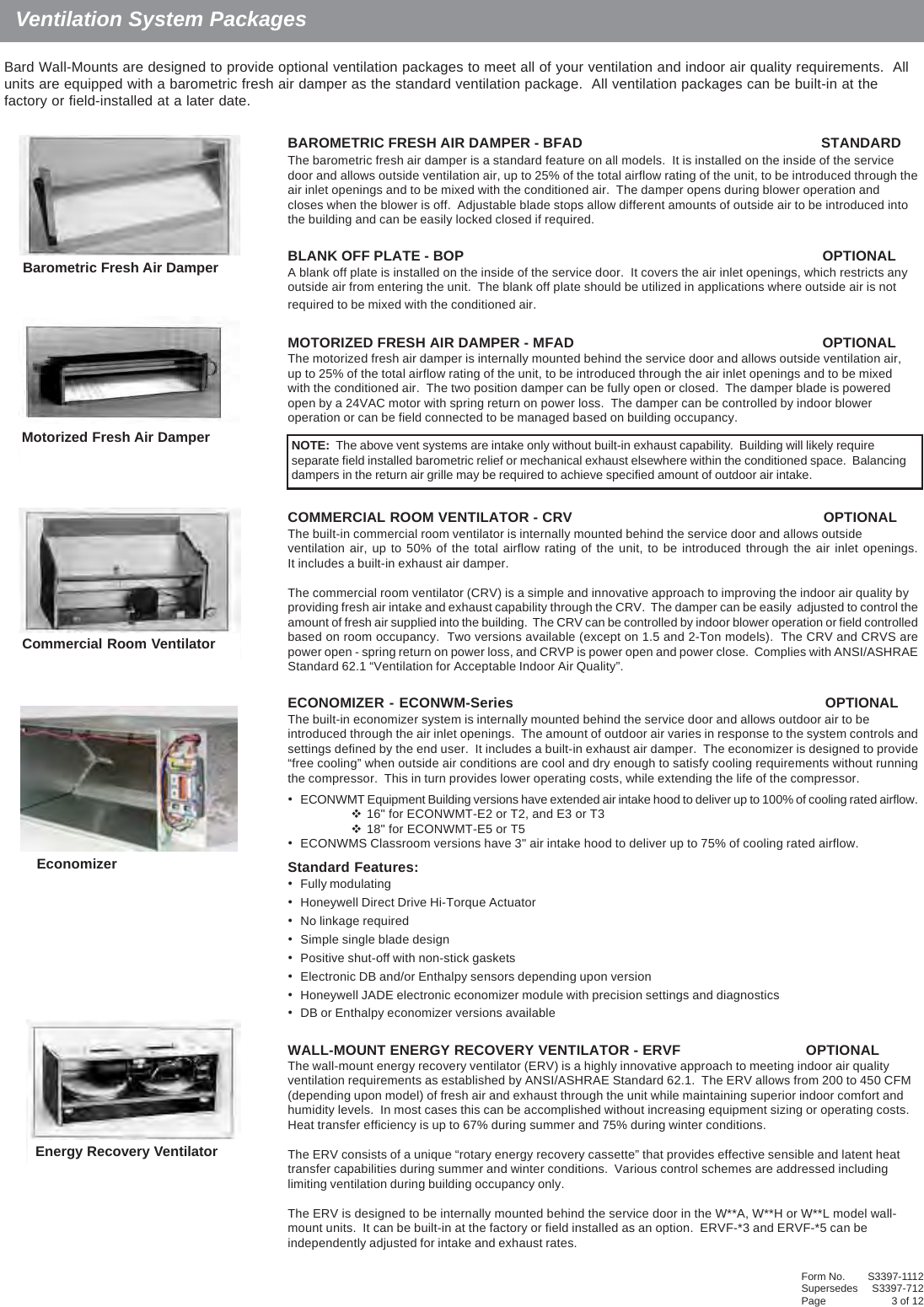 Page 3 of 12 - Bard W60A S3397 (2012 11) User Manual  To The E3cd462f-d3d6-4c77-a720-7d0f37d310a1