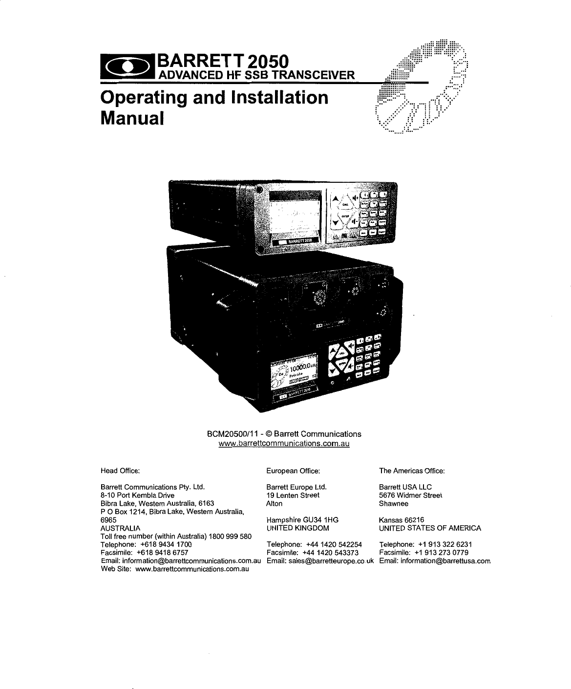 Barrett Communication Barrett Hf Hf Ssb Transceiver User Manual Part